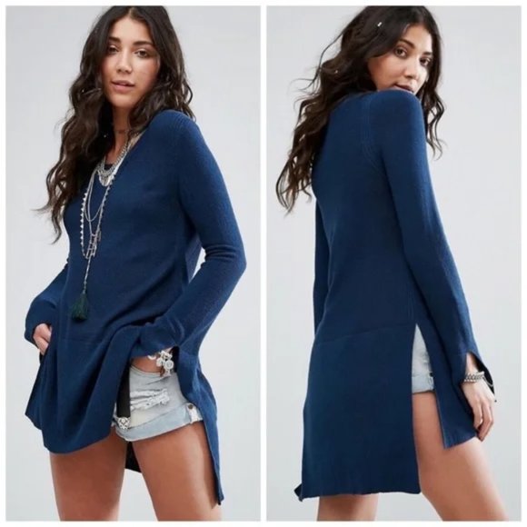 Free People Blue Criss Cross Tunic Sweater Size XS EUC - Picture 1 of 12